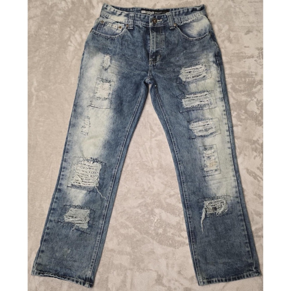 Brooklyn Xpress Ripped Jeans Mens 32x30 Thrashed Y2K Grunge Streetwear Viscose